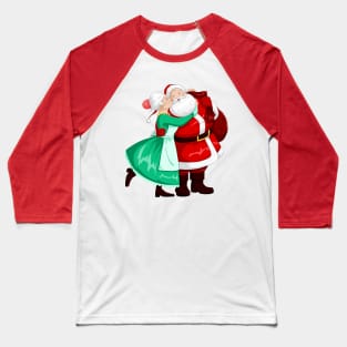 Mrs Claus Kisses Santa On Cheek And Hugs Baseball T-Shirt